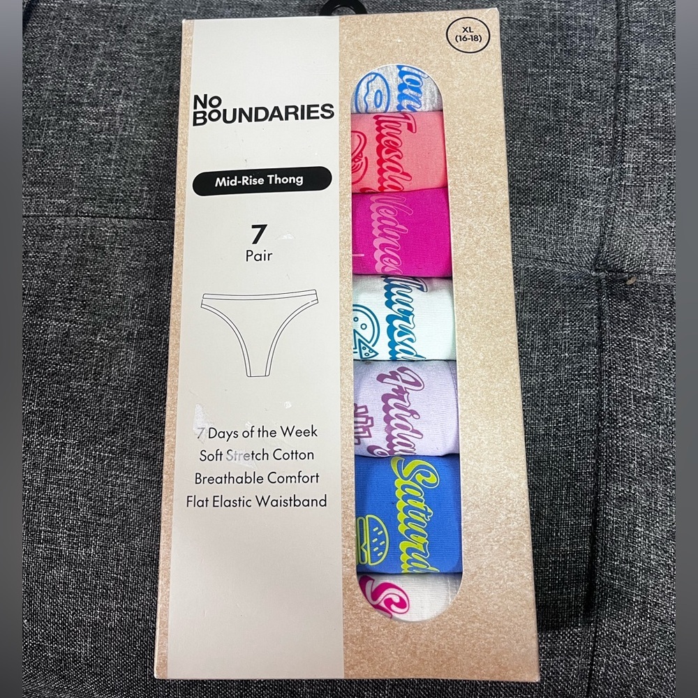 No Boundaries Women's 7-Pack 'Days' Mid-Rise Thongs - Multicolor Set - Picture 2 of 11
